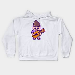 Cute boy playing guitar cartoon Kids Hoodie